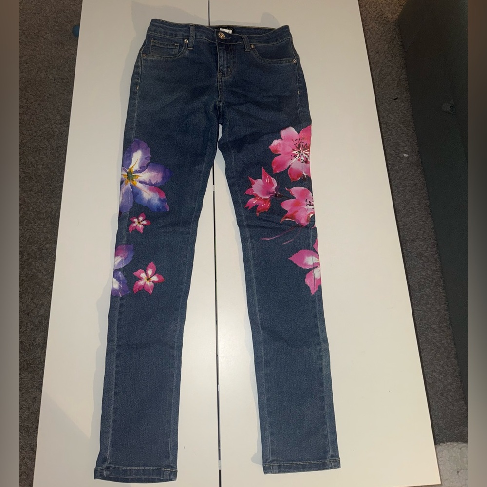 VENUS Blue Jeans with Pink Floral Design